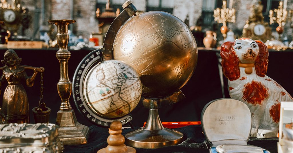 two globes at a berlin flea market